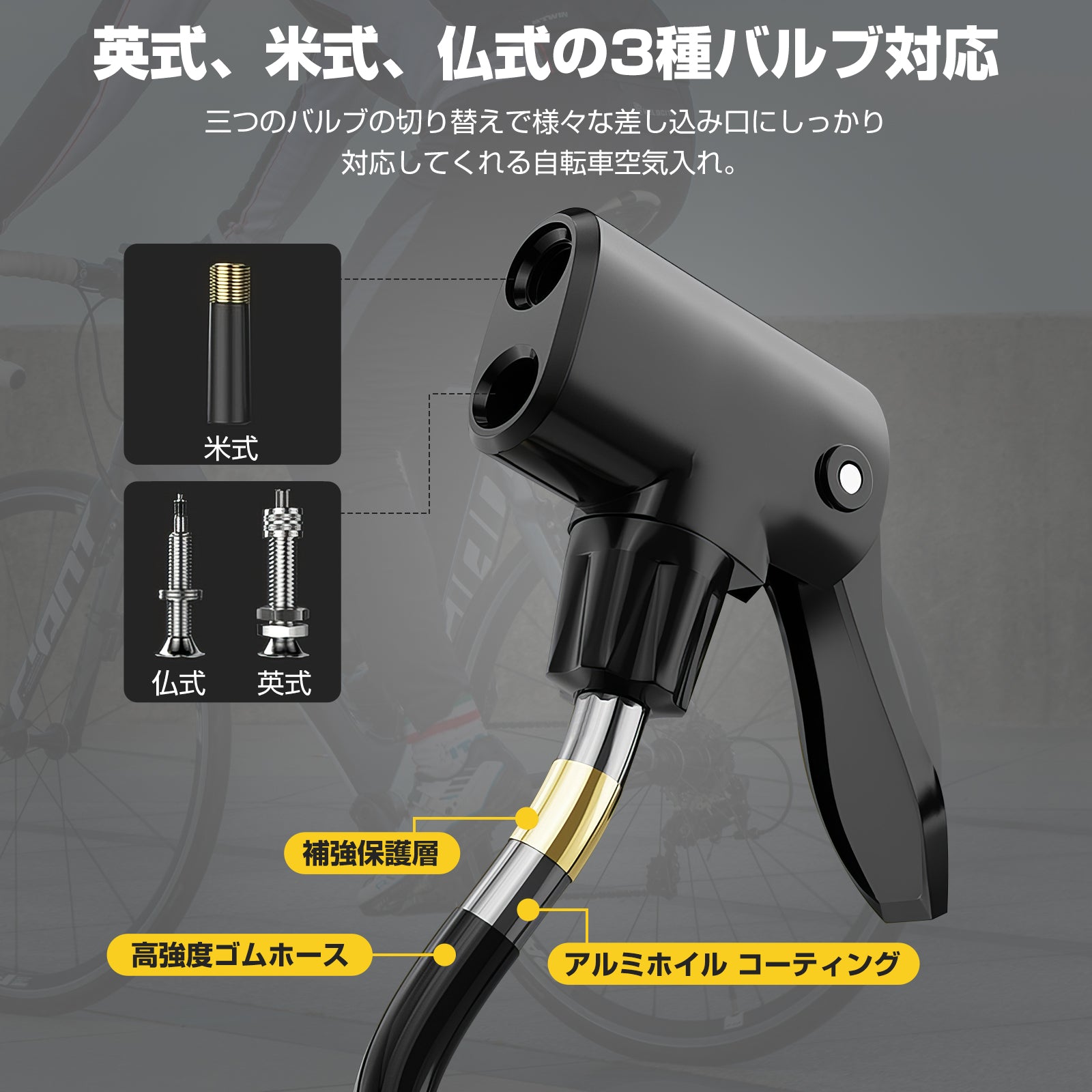 SPOWER 自転車空気入れ ダブルシリンダー 高圧フットポンプ 携帯用ポンプ 折りたたみ 便利性