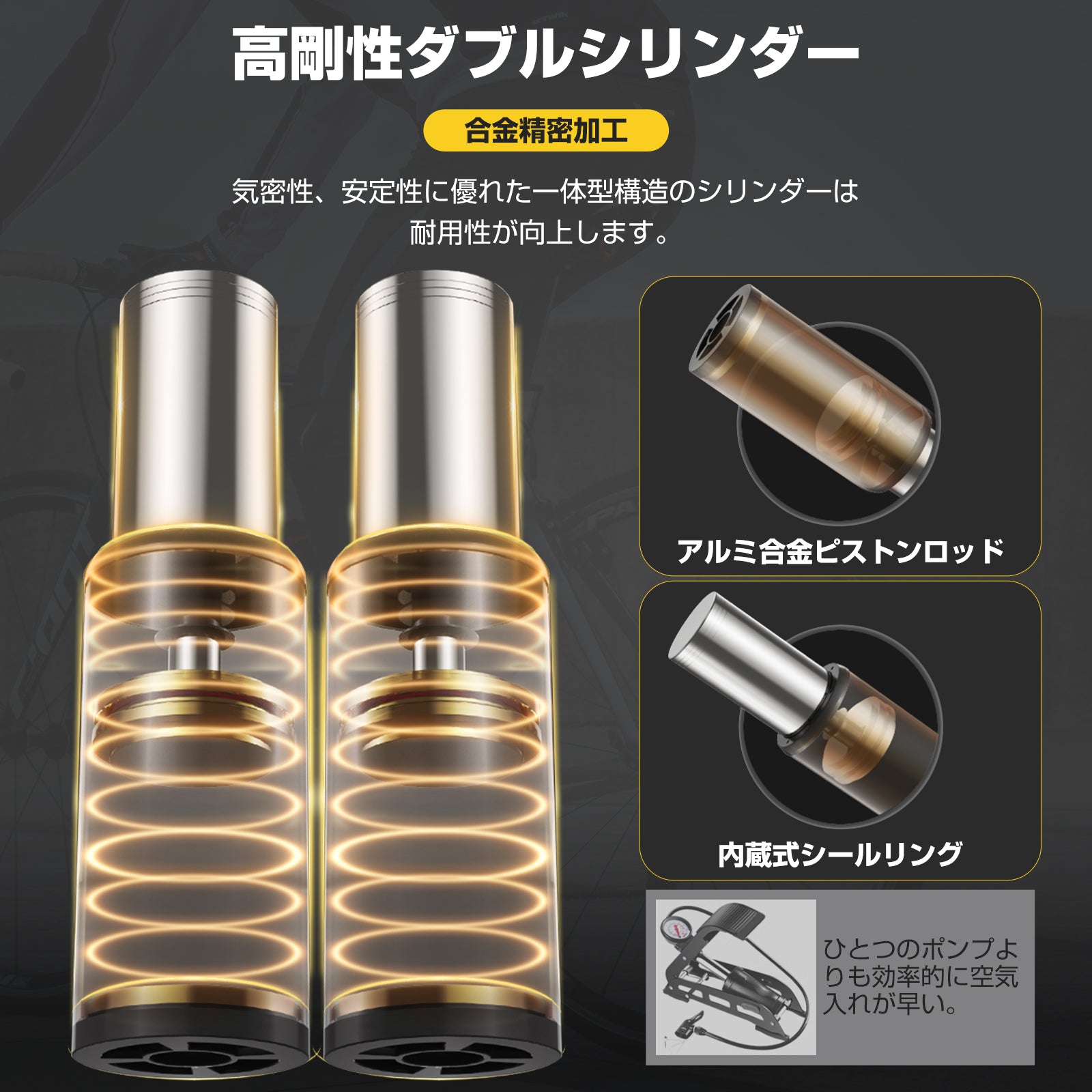 SPOWER 自転車空気入れ ダブルシリンダー 高圧フットポンプ 携帯用ポンプ 折りたたみ 便利性