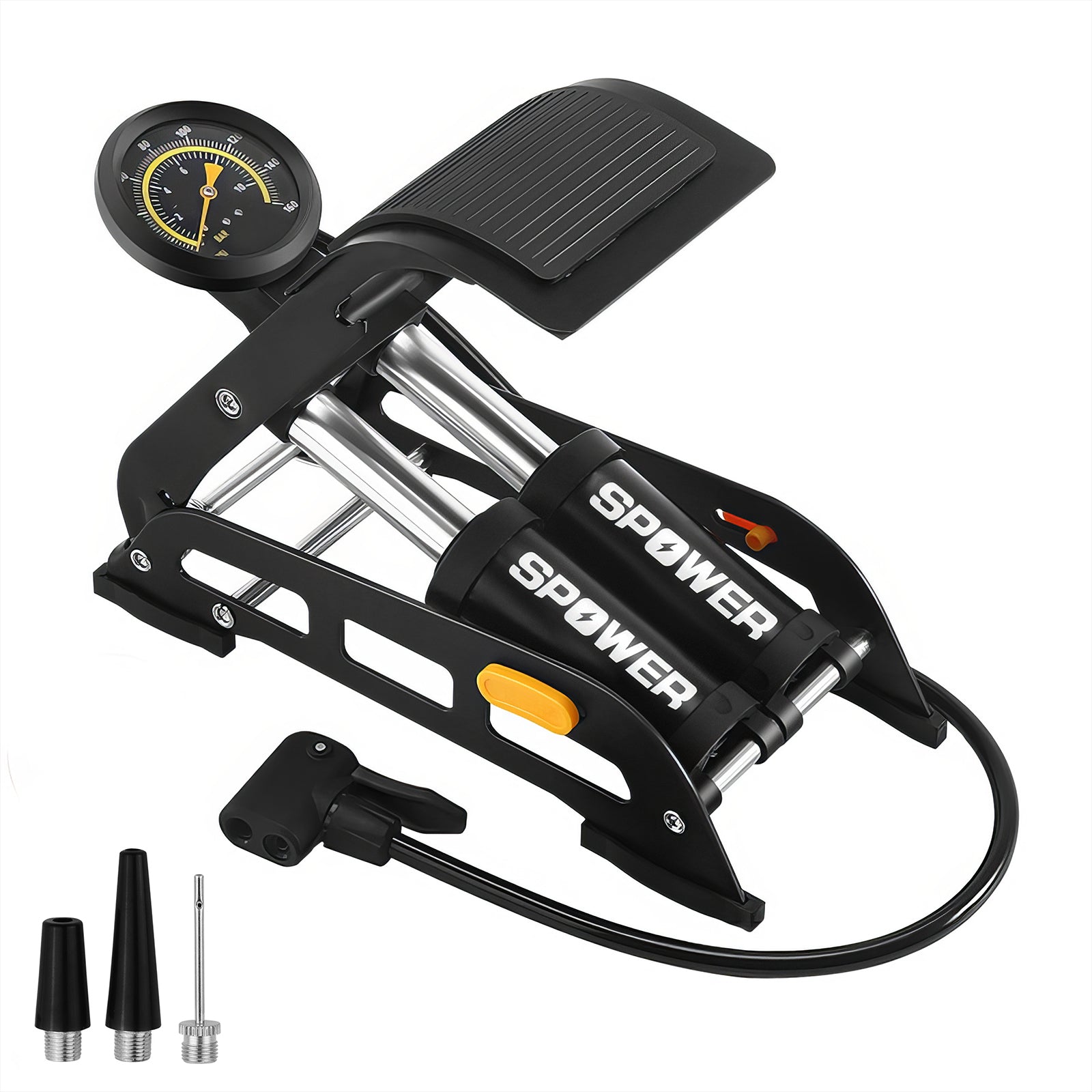 SPOWER 自転車空気入れ ダブルシリンダー 高圧フットポンプ 携帯用ポンプ 折りたたみ 便利性